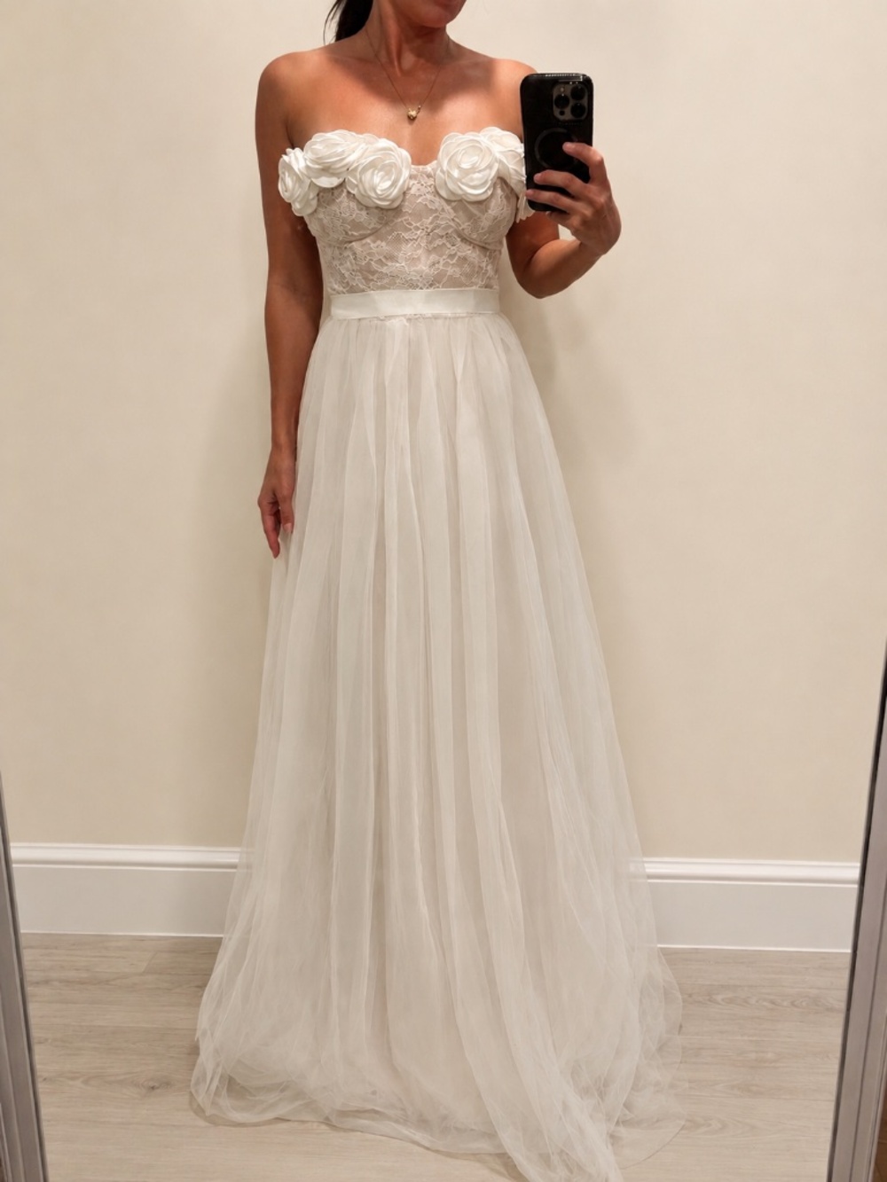 SHEIN Floral Appliqué Lace Tulle Maxi Dress – XS
